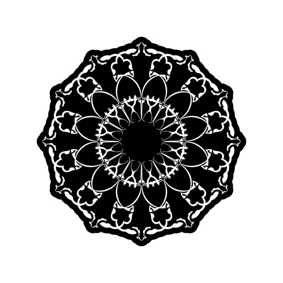 vector mandala blanco y negro aislado en blanco. elemento decorativo circular dibujado a mano vectorial.