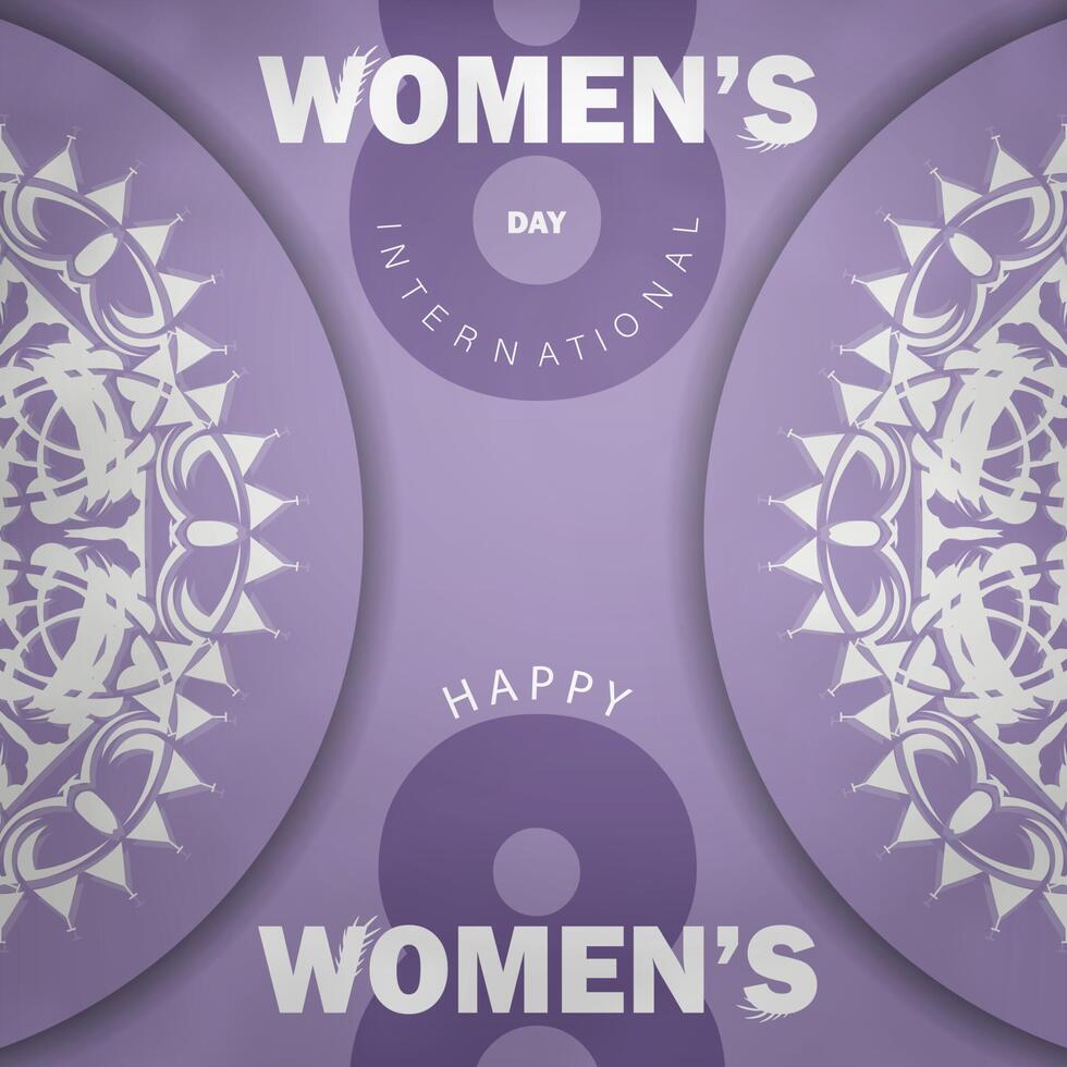 Brochure template march 8 international womens day purple color with abstract white ornament vector