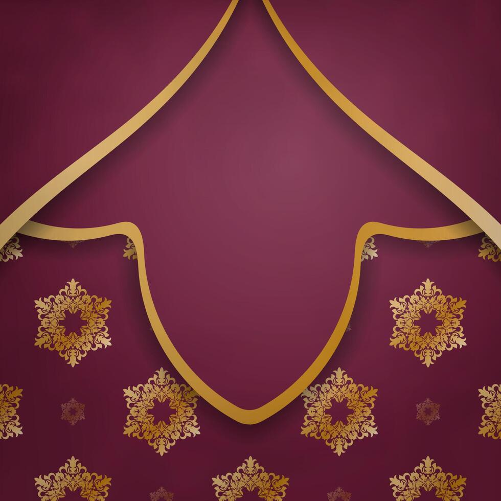 The brochure is burgundy with an antique gold pattern now ready to print. vector