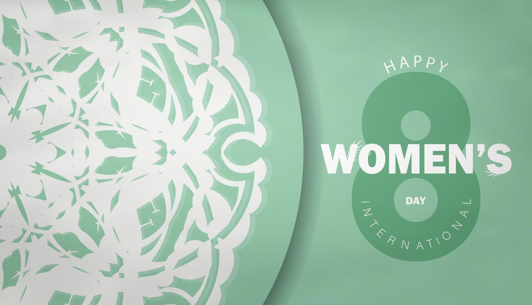 plantilla de tarjeta de felicitación día internacional de la mujer color menta con patrón blanco de invierno vector