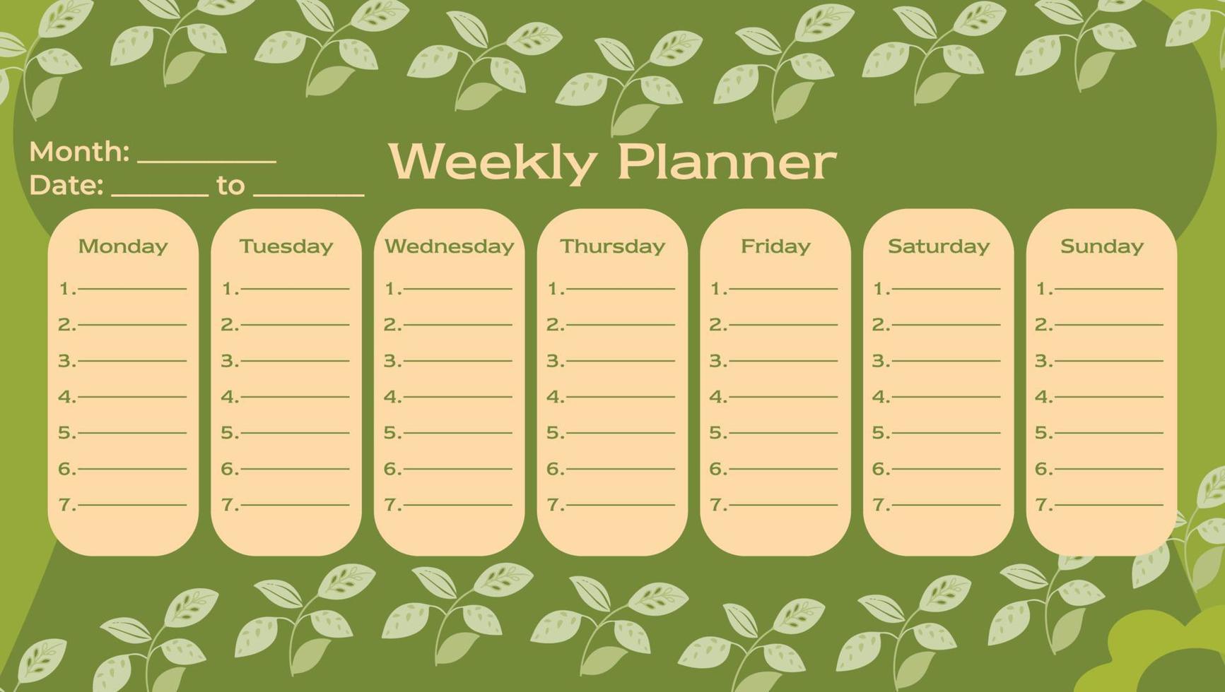 week organizer planner template Vector well organized