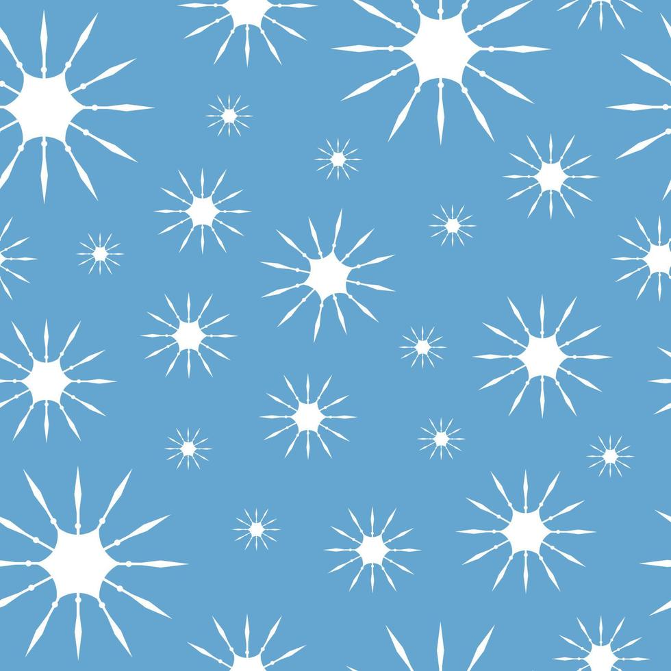 Seamless pattern of white snowflakes on a sky blue background in vector