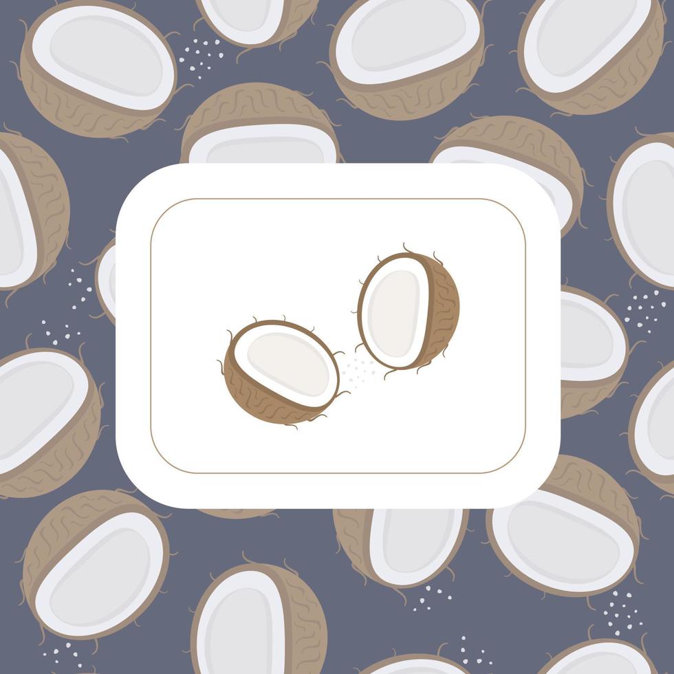 Coconut label on a dark coconut pattern background vector