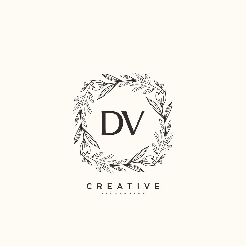 arte del logotipo inicial del vector de belleza dv, logotipo de escritura a mano de firma inicial, boda, moda, joyería, boutique, floral y botánica con plantilla creativa para cualquier empresa o negocio.