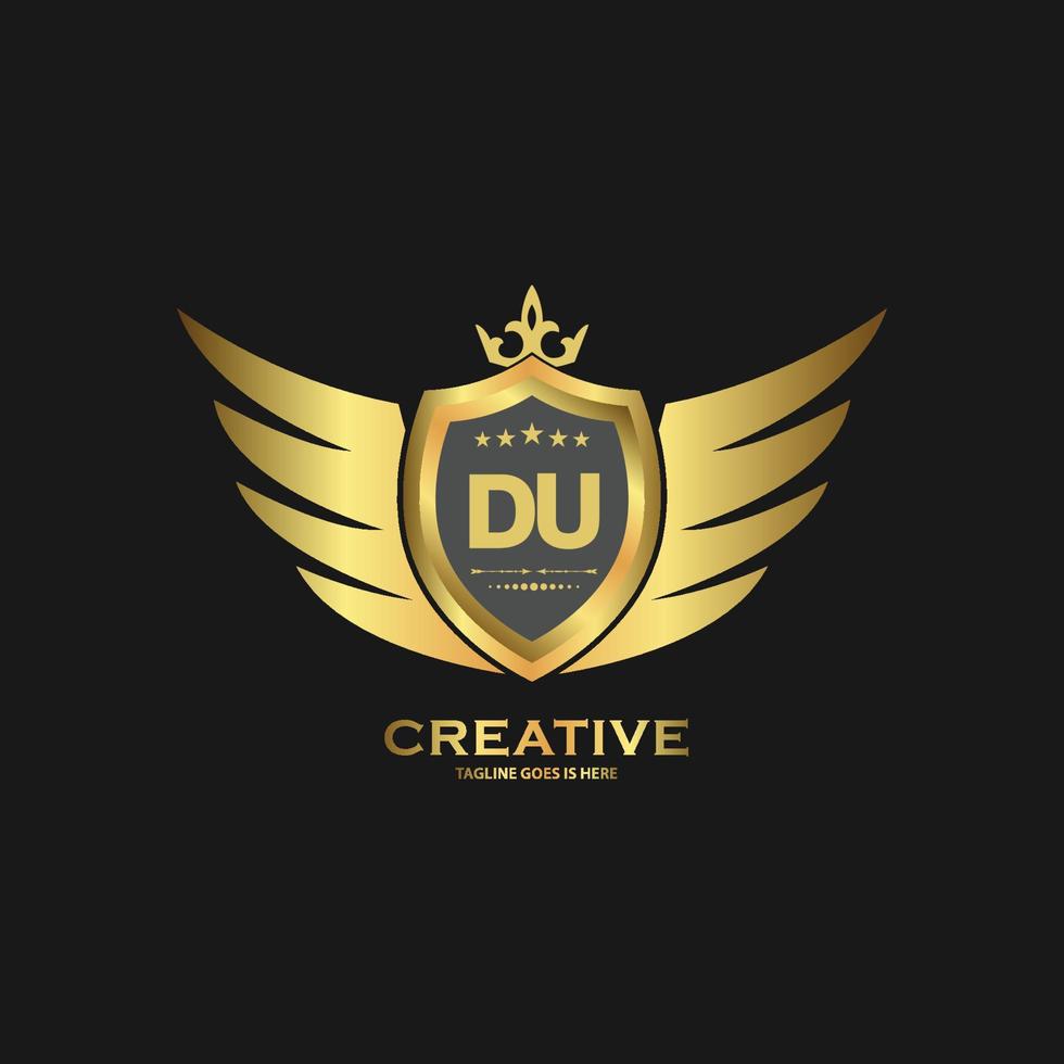 Abstract letter DU shield logo design template. Premium nominal monogram business sign. vector