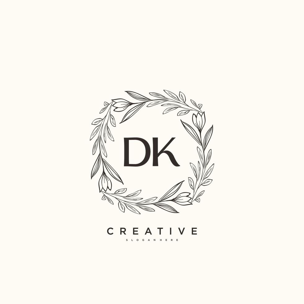 dk arte del logotipo inicial del vector de belleza, logotipo de escritura a mano de firma inicial, boda, moda, joyería, boutique, floral y botánica con plantilla creativa para cualquier empresa o negocio.