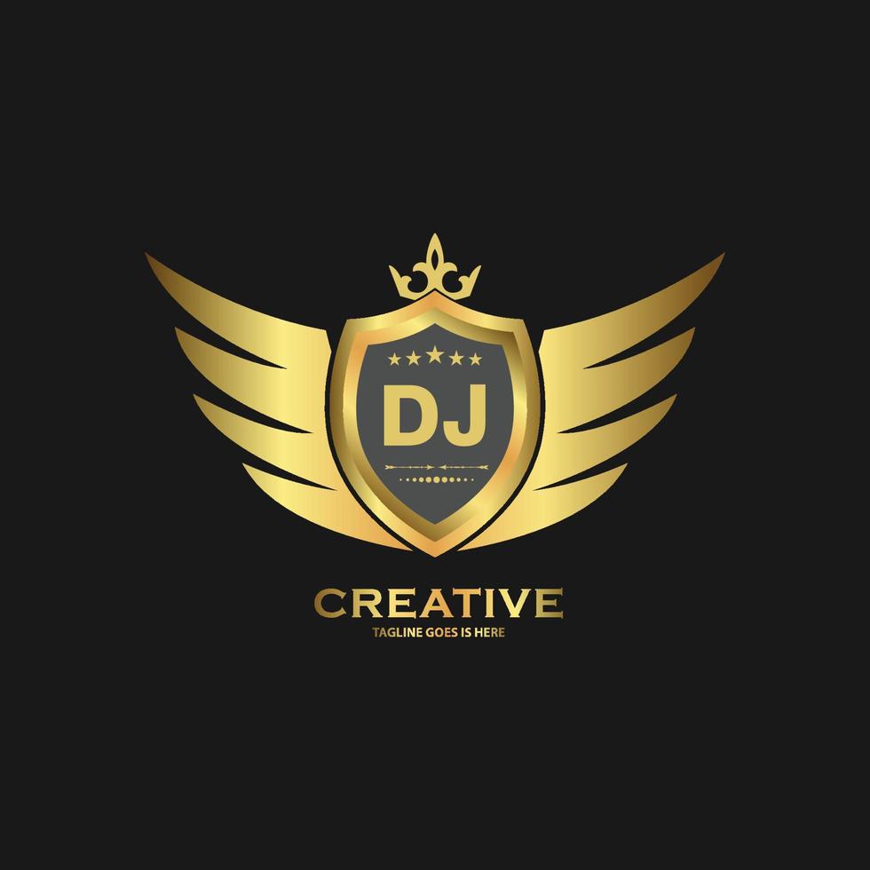 plantilla de diseño de logotipo de escudo de letra abstracta dj. signo de negocio de monograma nominal premium. vector