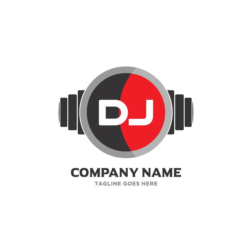 DJ Letter Logo Design Icon fitness and music Vector Symbol.