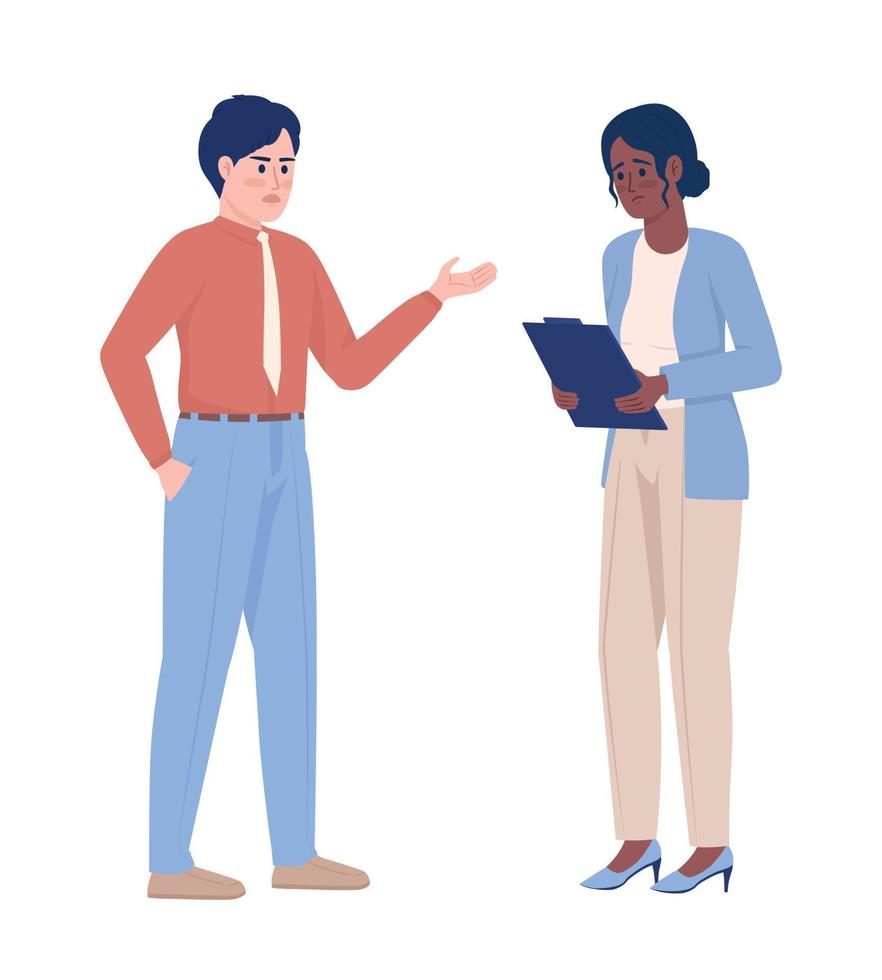Boss berating employee semi flat color vector characters