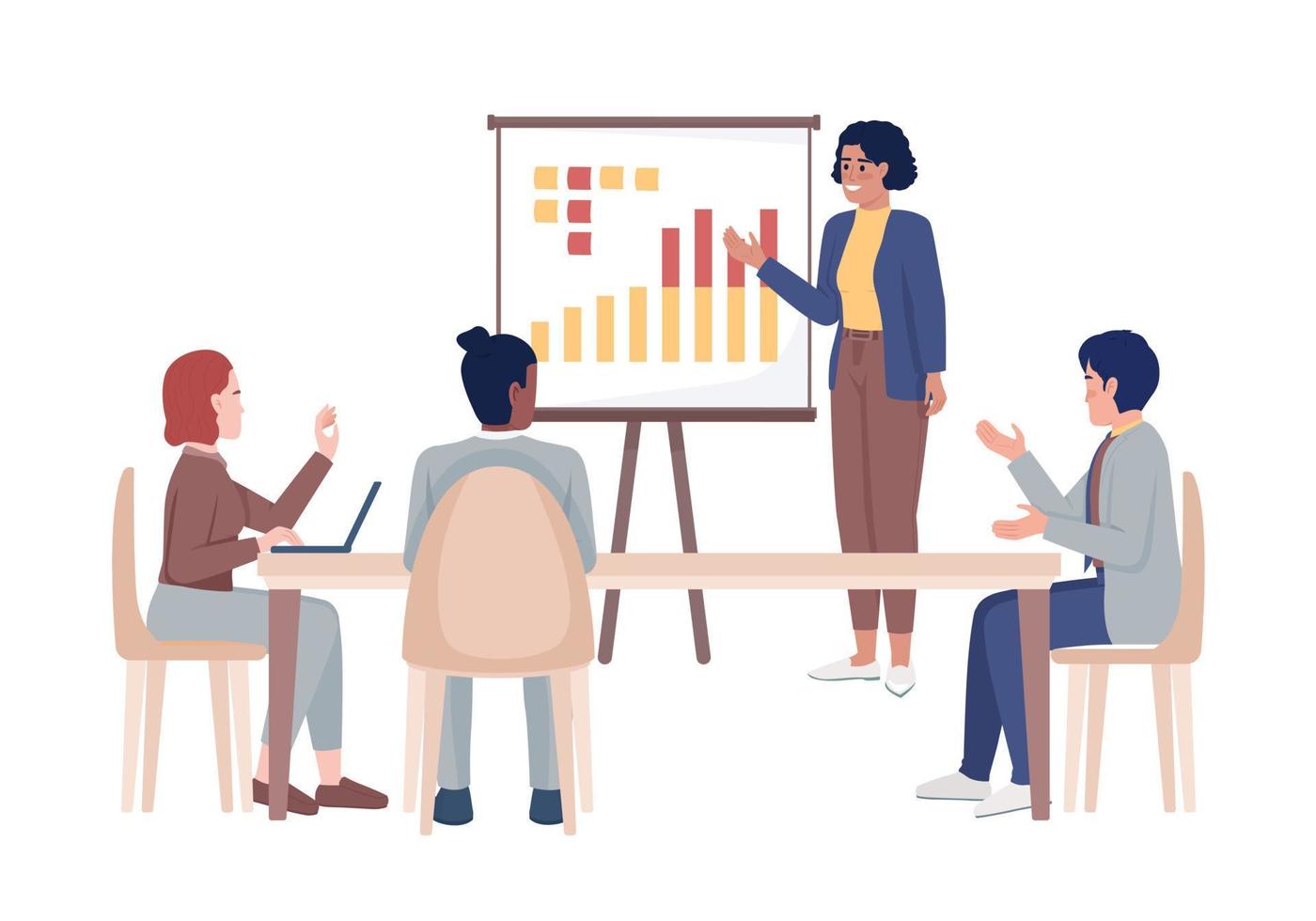 Colleagues discussing business strategy semi flat color vector characters