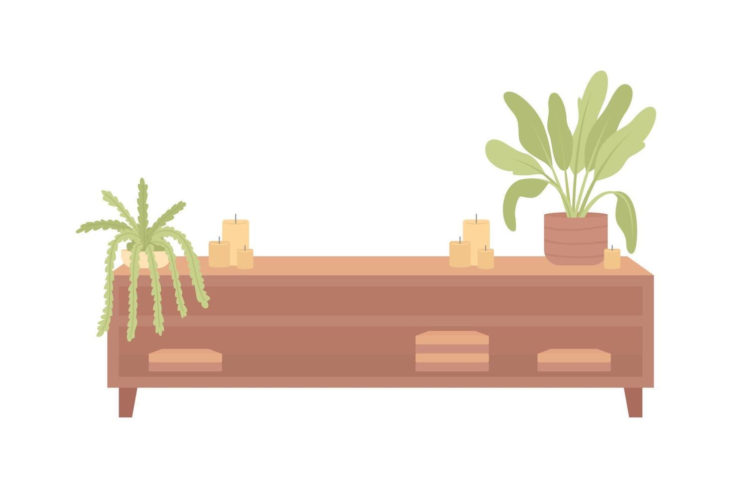 Stand with houseplants and candles semi flat color vector objects