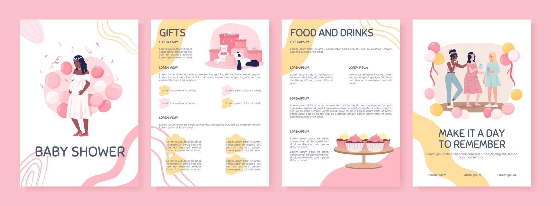 Baby shower theme for girl flat vector brochure template. Gifts. Booklet, leaflet printable flat color designs. Editable magazine page, reports kit with text space