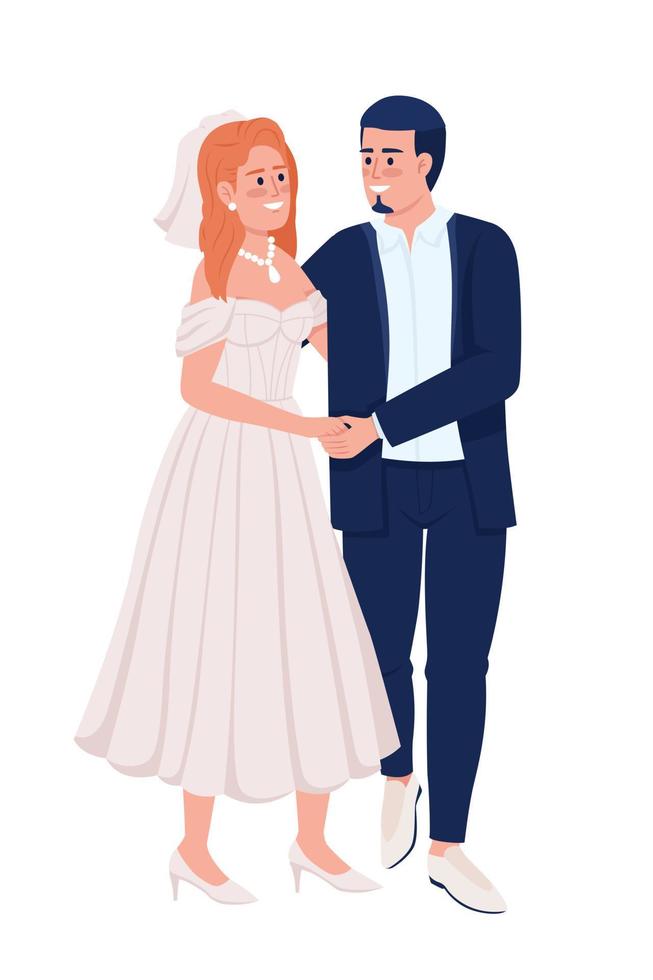 Happy couple holding each other hands semi flat color vector characters
