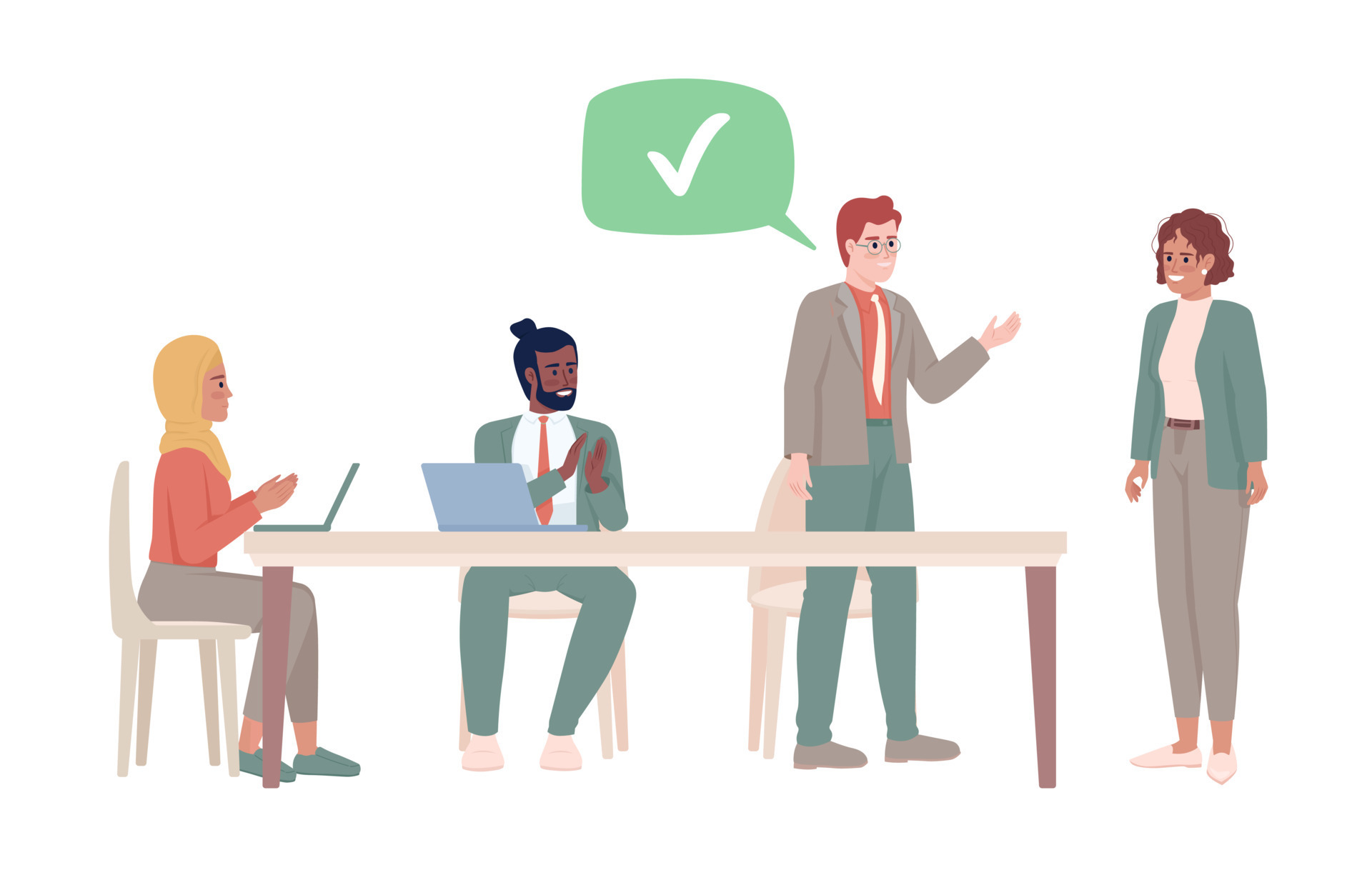 New employee introduction semi flat color vector characters. Editable