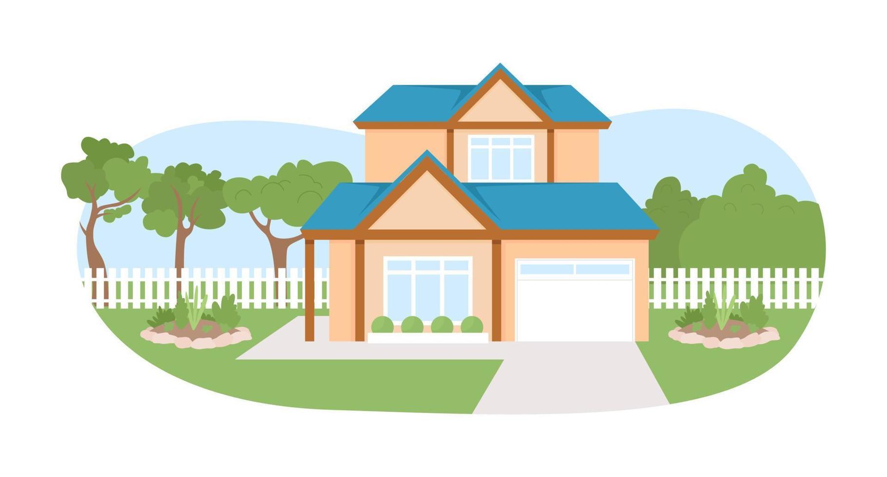 Private house 2D vector isolated illustration