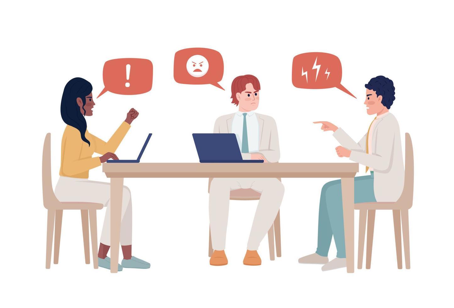 Conflict in business team semi flat color vector characters