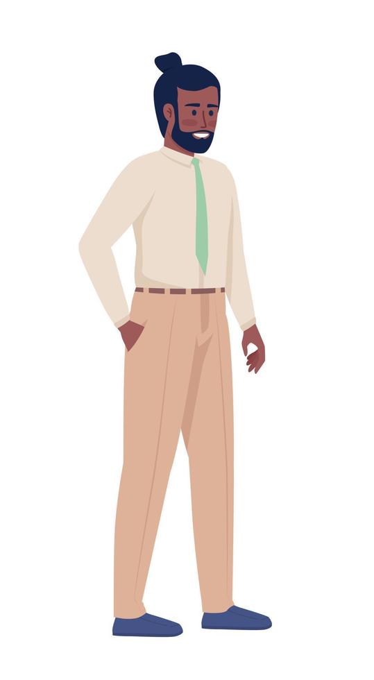 gerente sonriente personaje de vector de color semiplano. empleado de oficina. figura editable. persona de cuerpo completo en blanco. hombre de negocios simple ilustración de estilo de dibujos animados para diseño gráfico web y animación