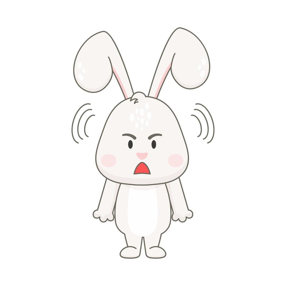 Cute angry rabbit character isolated on white. vector