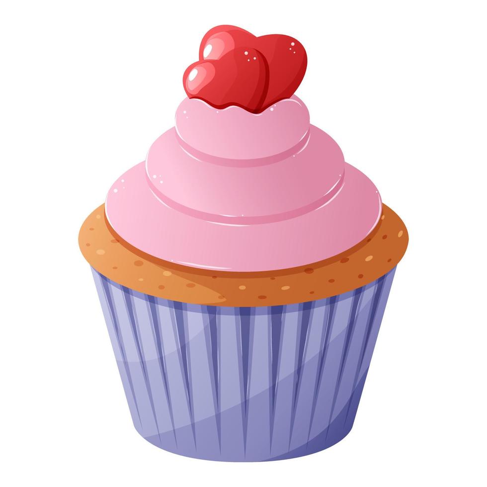 cupcake con decoraciones en estilo de dibujos animados. aislado sobre fondo blanco. vector