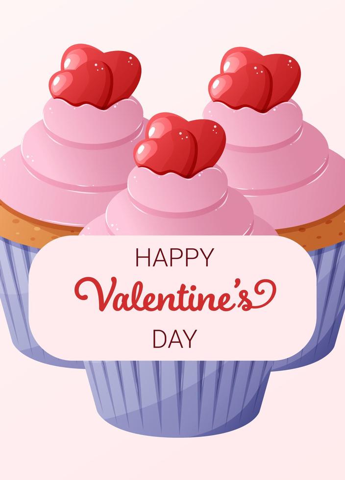 postal para el día de san valentín. cupcake realista con decoraciones. vector