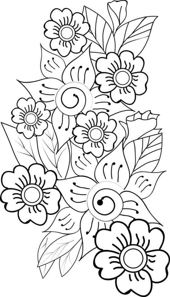 Abstract flower zen art vector illustration, a bouquet of floral pencil sketch hand drawn, coloring page and book.