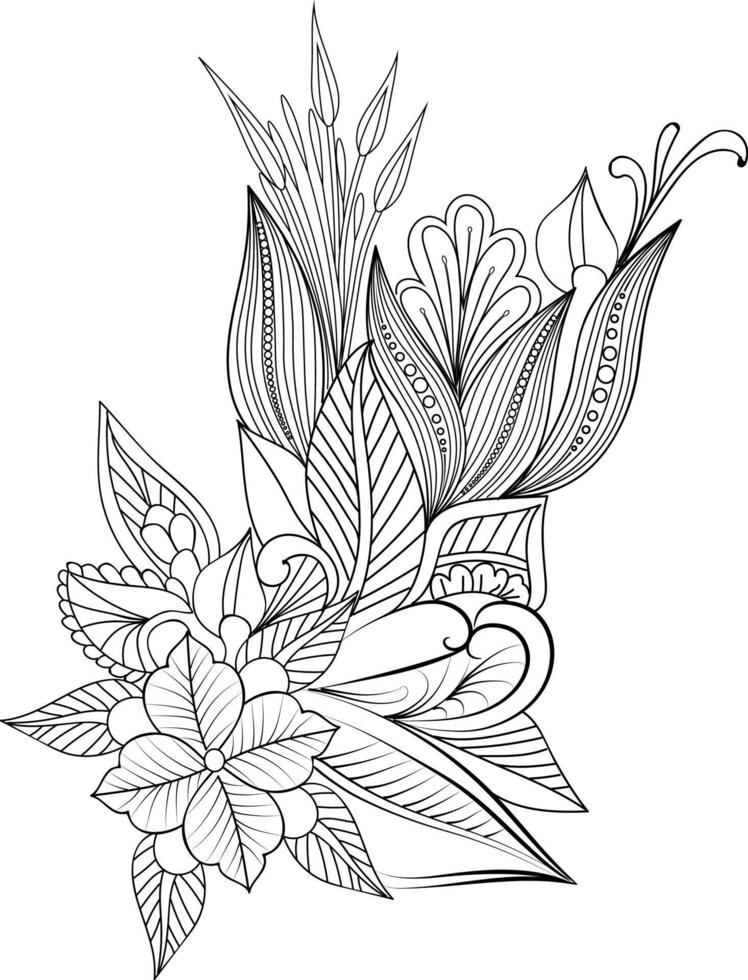 conjunto de una flor estilizada decorativa aislada sobre fondo blanco. ilustración vectorial muy detallada, estilo garabato y zentángulo, diseño de tatuajes, impresión para libros coloreados vector