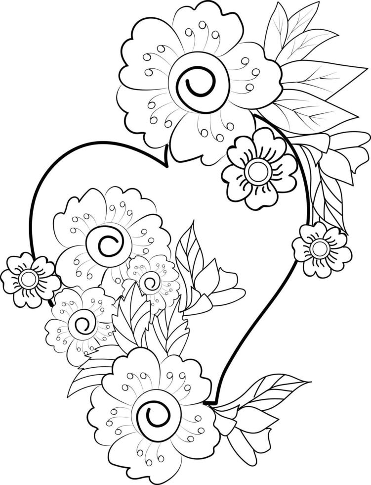 ramo de flores de fideos de arte lineal, diseño encantador. vector