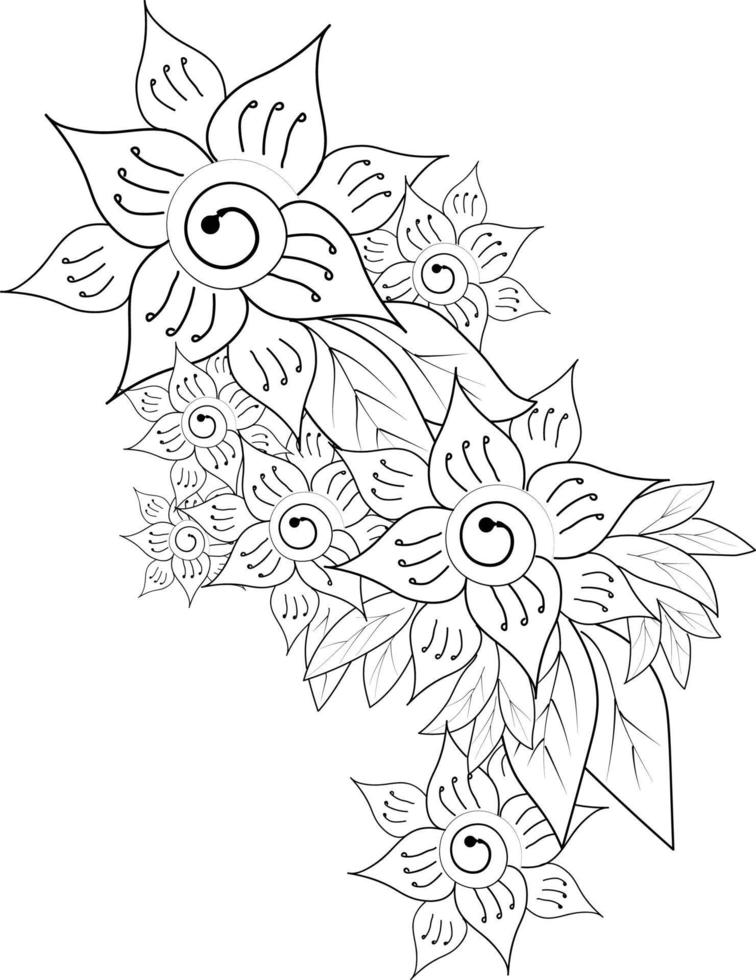 arte de línea de ramo de flores, flores silvestres abstractas zen enredo libros para colorear aislados sobre fondo blanco. vector