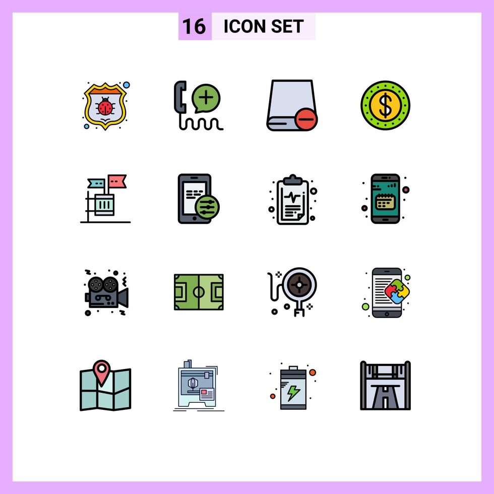 16 Universal Flat Color Filled Lines Set for Web and Mobile Applications ballot coin service dollar gadget Editable Creative Vector Design Elements
