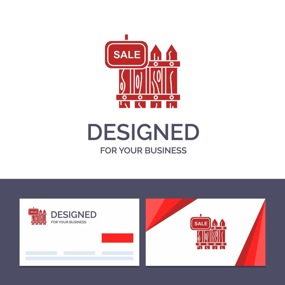 Creative Business Card and Logo template Fence Wood Realty Sale Garden House Vector Illustration