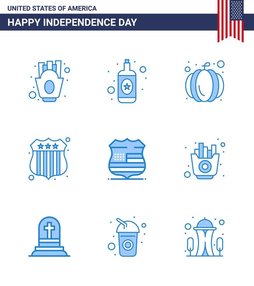 Happy Independence Day USA Pack of 9 Creative Blues of fast usa pumpkin sign usa police Editable USA Day Vector Design Elements