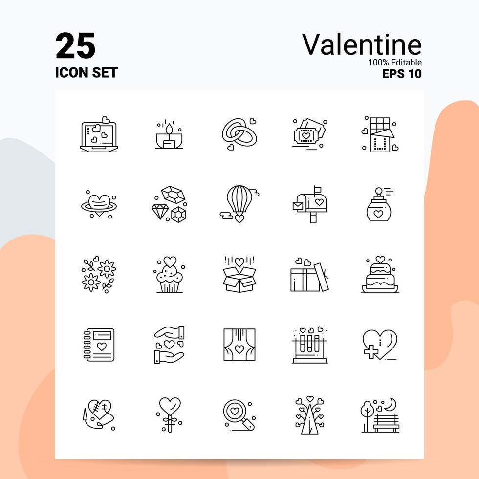 25 Valentine Icon Set 100 Editable EPS 10 Files Business Logo Concept Ideas Line icon design vector