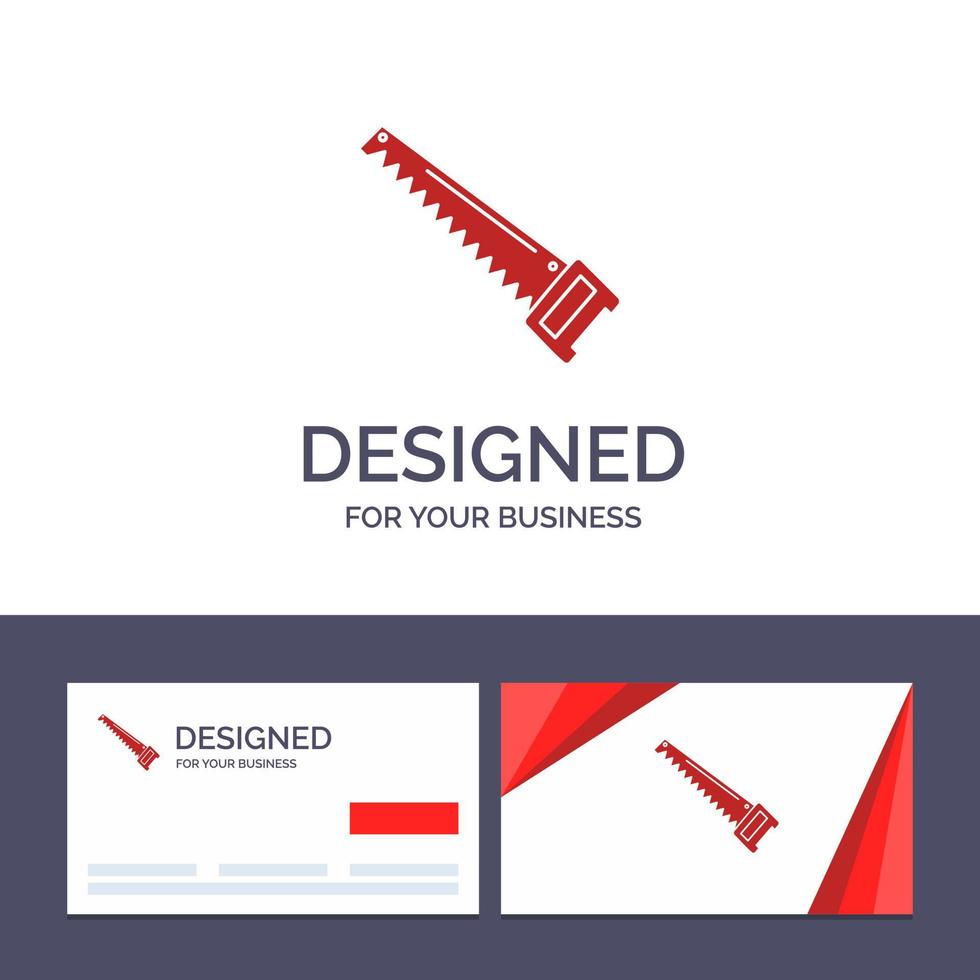 tarjeta de visita creativa y plantilla de logotipo sierra mano bade herramientas de construcción ilustración vectorial vector