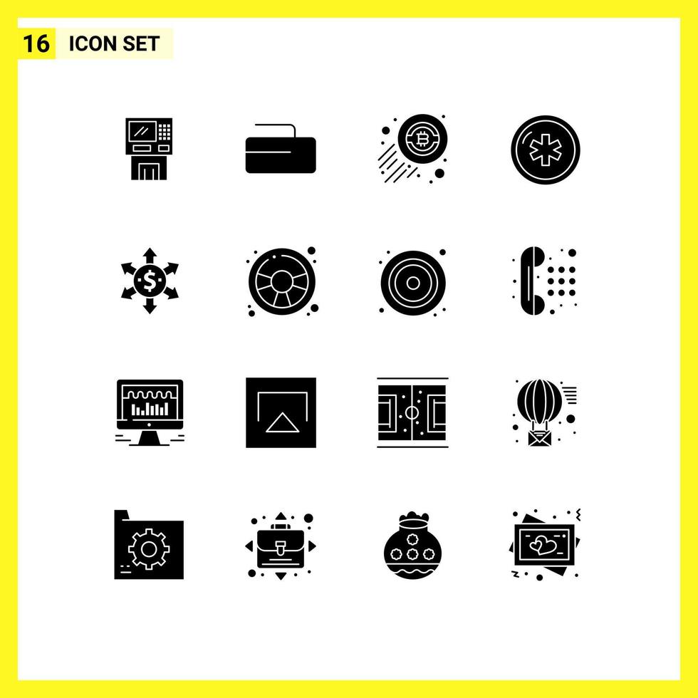 16 Solid Glyph concept for Websites Mobile and Apps medical health curling ambulance trading Editable Vector Design Elements
