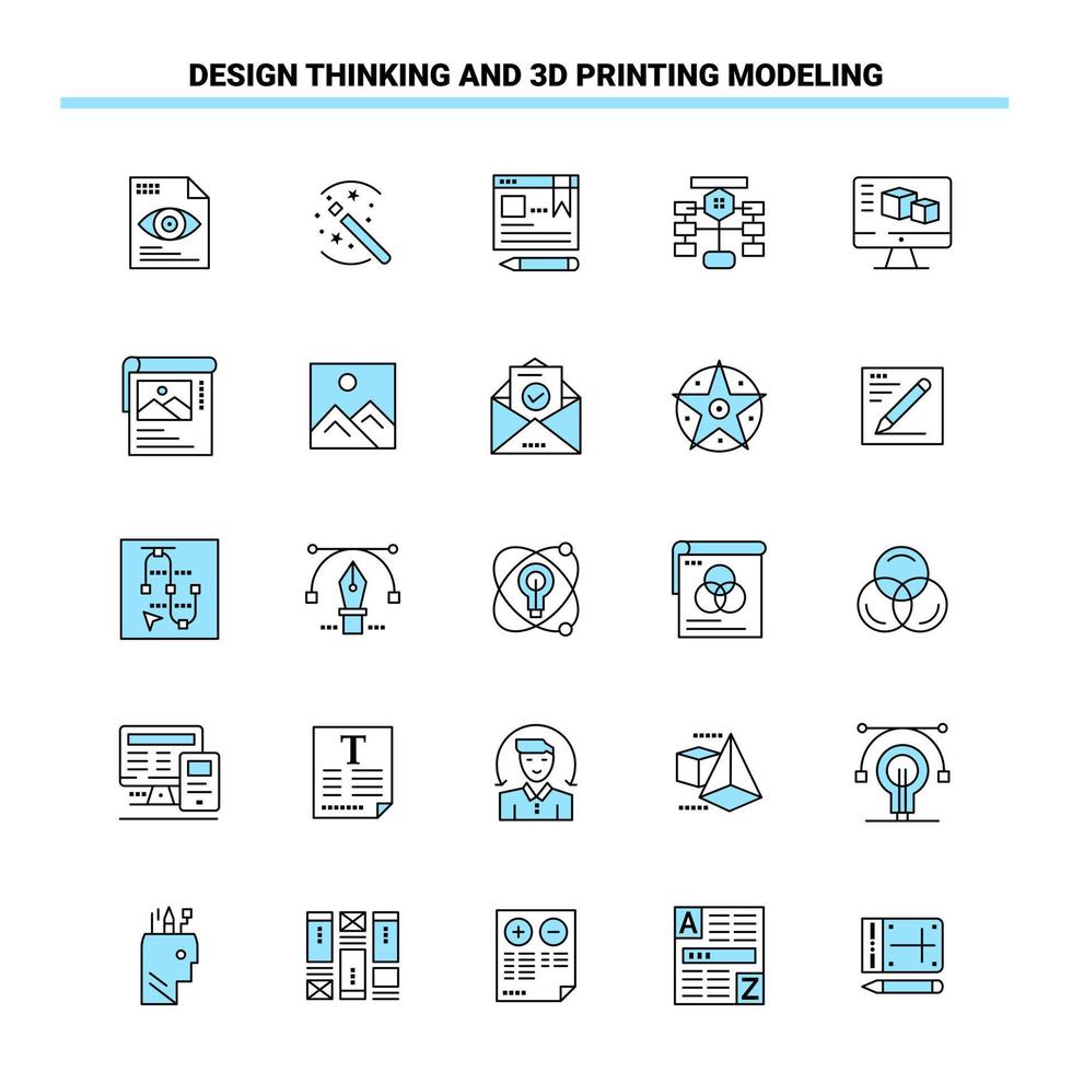 25 Design Thinking And 3d Printing Modeling Black and Blue icon Set Creative Icon Design and logo template Creative Black Icon vector background
