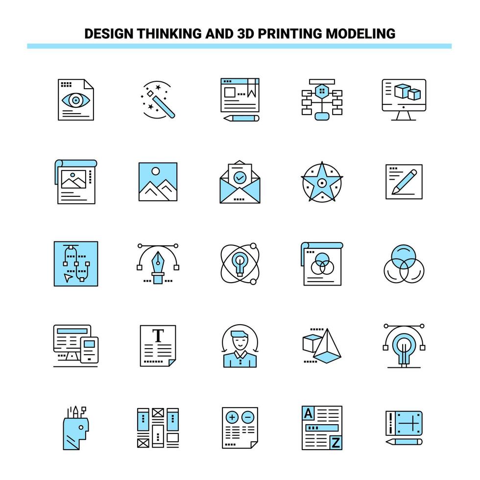 25 pensamiento de diseño y modelado de impresión 3d conjunto de iconos negros y azules diseño de iconos creativos y plantilla de logotipo fondo de vector de icono negro creativo