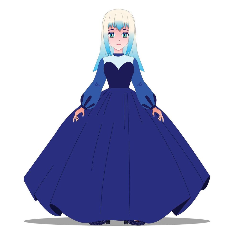 Cute anime girl wearing blue dress 15800909 Vector Art at Vecteezy