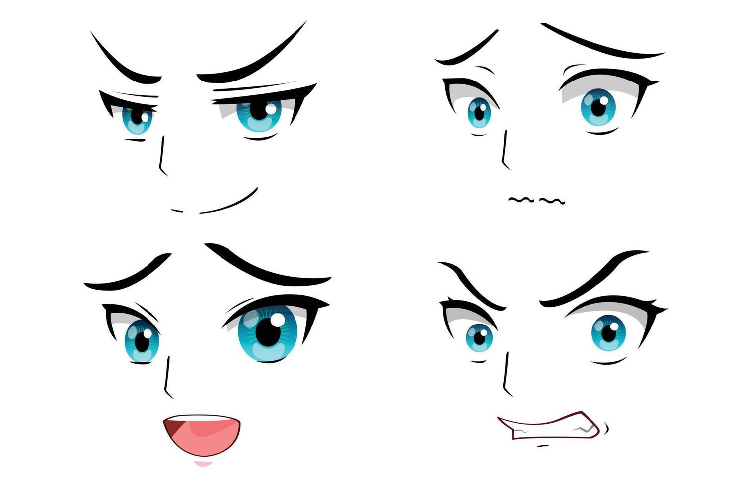 anime male faces expression set 15800910 Vector Art at Vecteezy