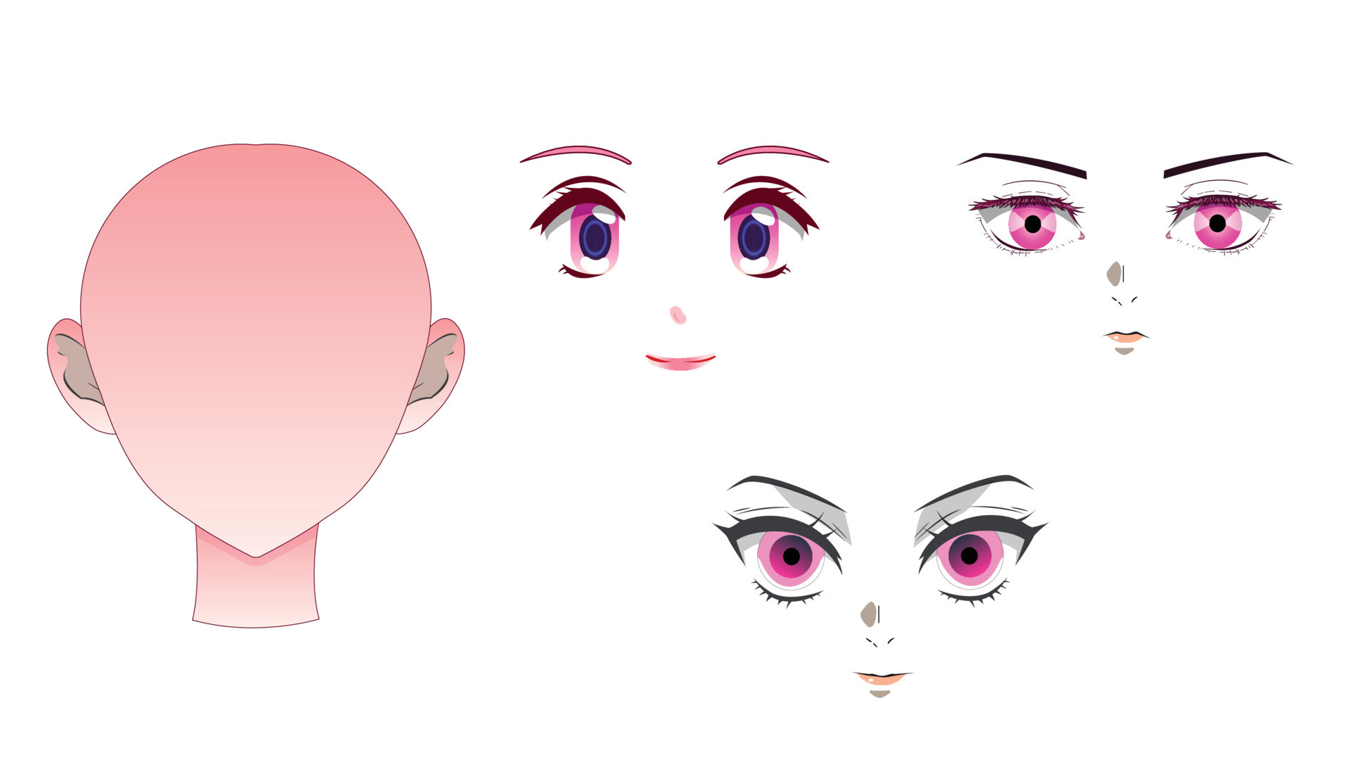 3 anime faces for anime girl character 15800924 Vector Art at Vecteezy