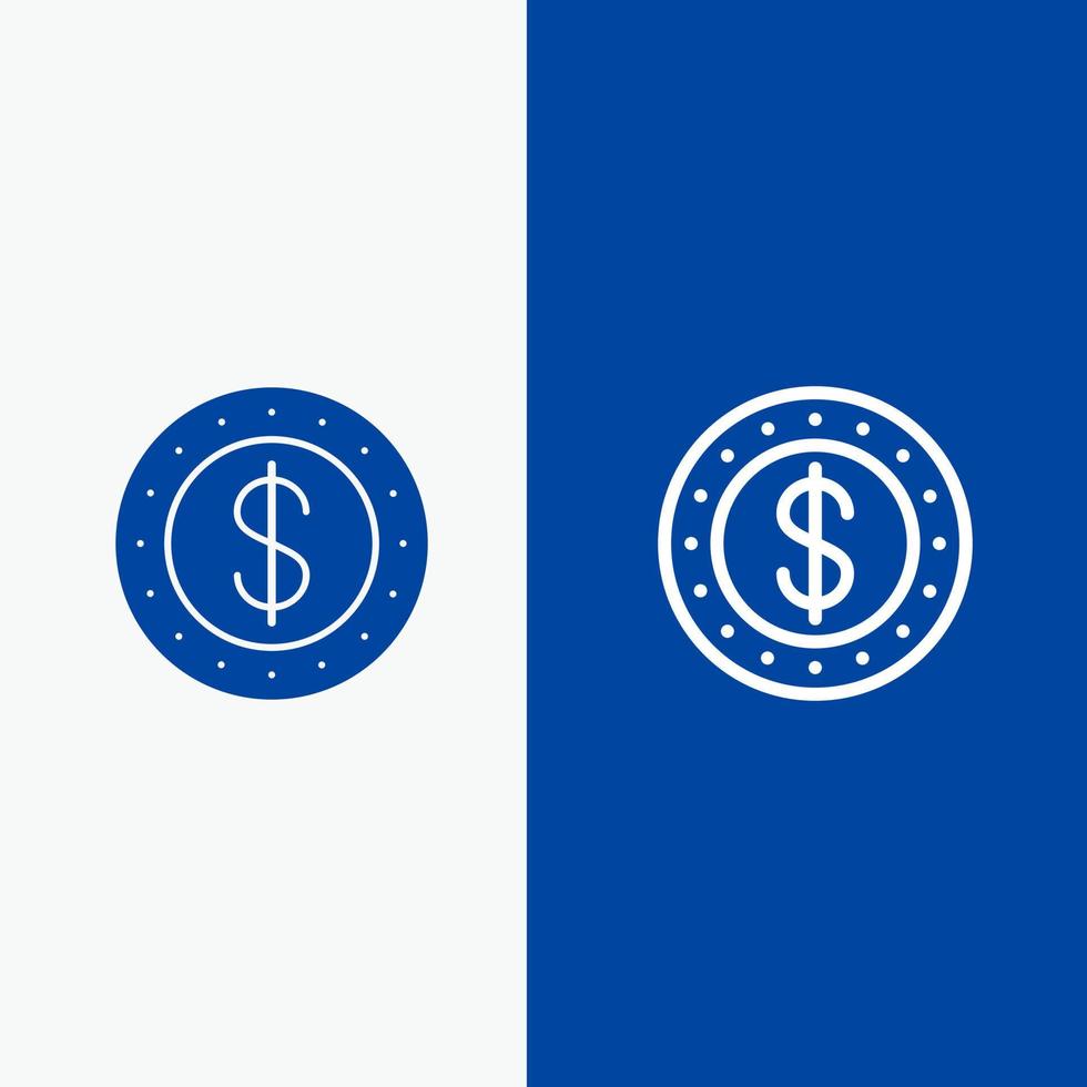 Dollar Coin Cash Line and Glyph Solid icon Blue banner Line and Glyph Solid icon Blue banner vector