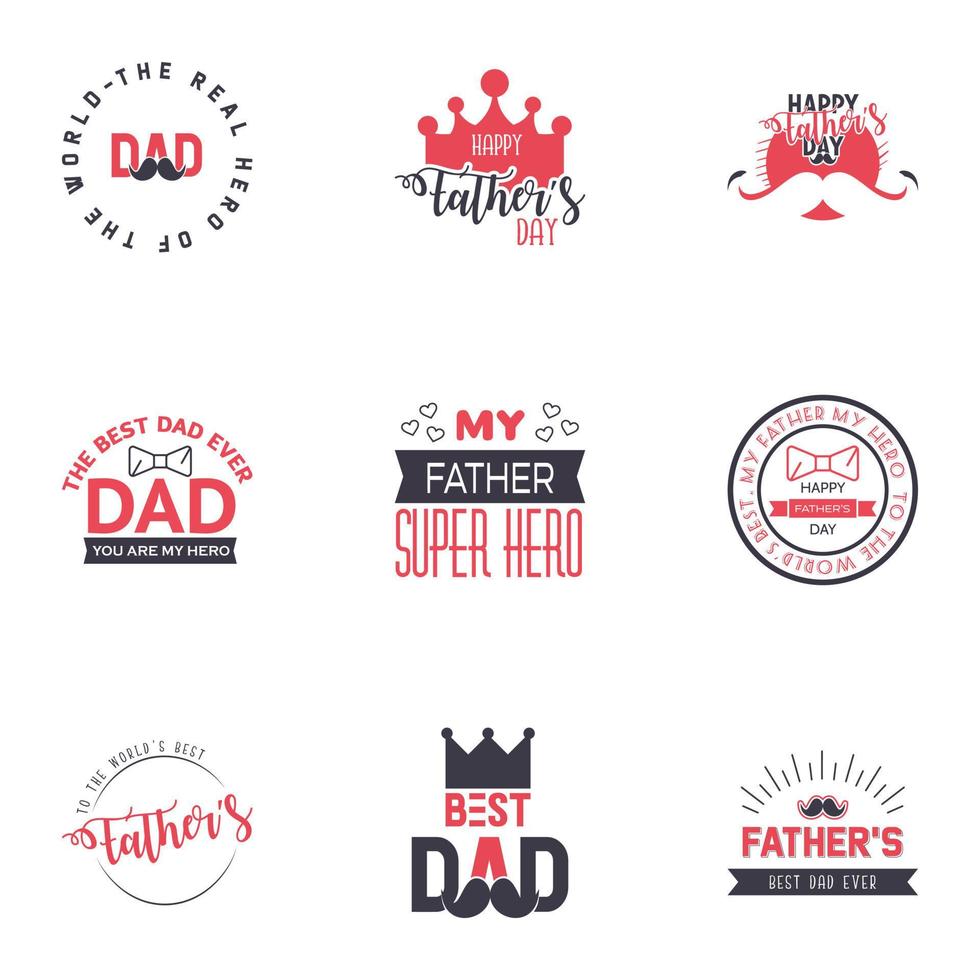 Happy fathers day 9 Black and Pink typography set Vector emblems Lettering for greeting cards banners tshirt design You are the best dad Editable Vector Design Elements