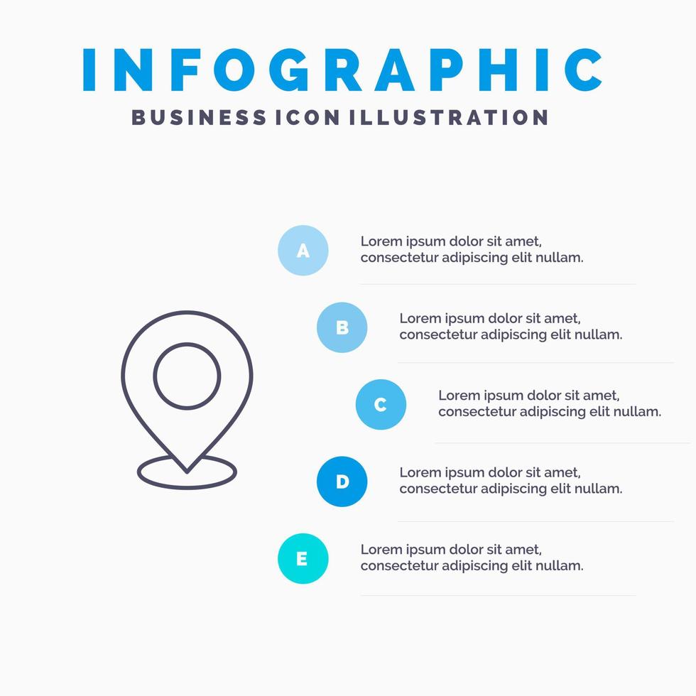 ubicación mapa marca marcador pin lugar punto puntero línea icono con 5 pasos presentación infografía fondo vector