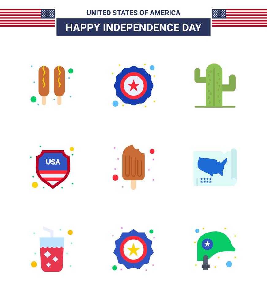 9 USA Flat Pack of Independence Day Signs and Symbols of ice cream cream plent cold sign Editable USA Day Vector Design Elements