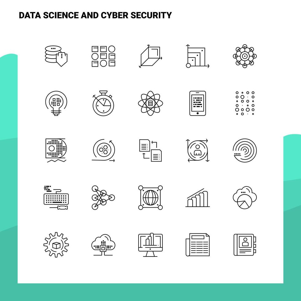 conjunto de iconos de línea de ciencia de datos y seguridad cibernética conjunto 25 iconos diseño de estilo minimalista vectorial conjunto de iconos negros paquete de pictogramas lineales vector