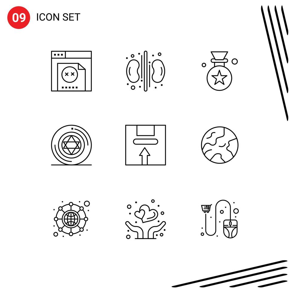 Pictogram Set of 9 Simple Outlines of handle box award star magic Editable Vector Design Elements