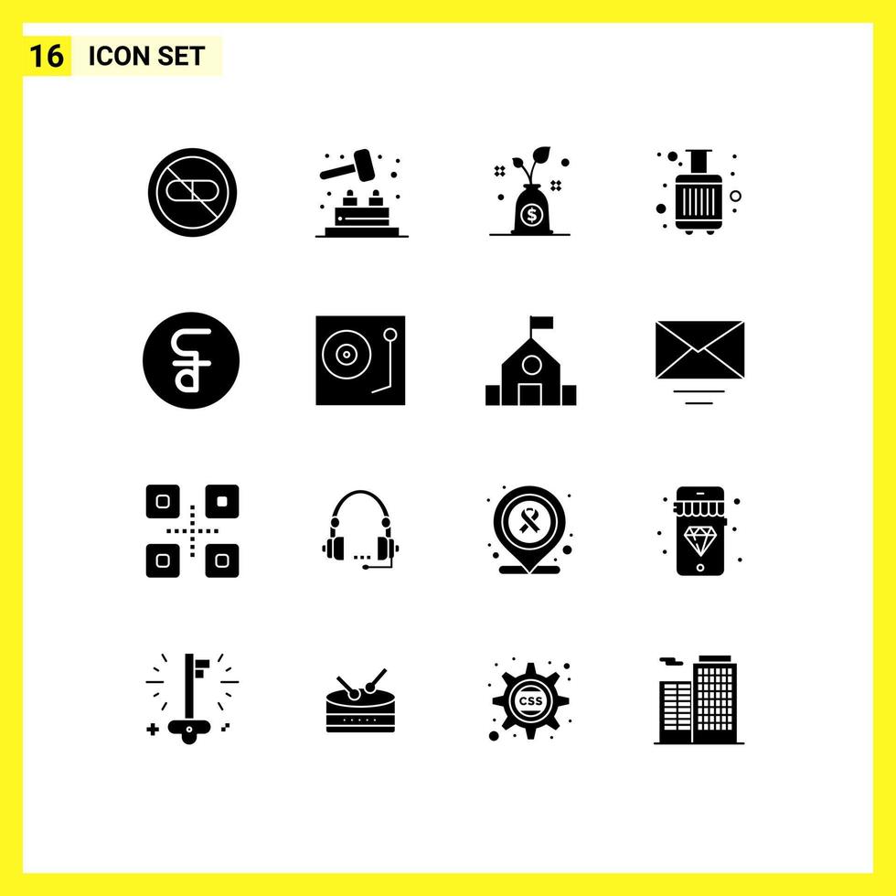 User Interface Pack of 16 Basic Solid Glyphs of money reil budget tourist bags Editable Vector Design Elements