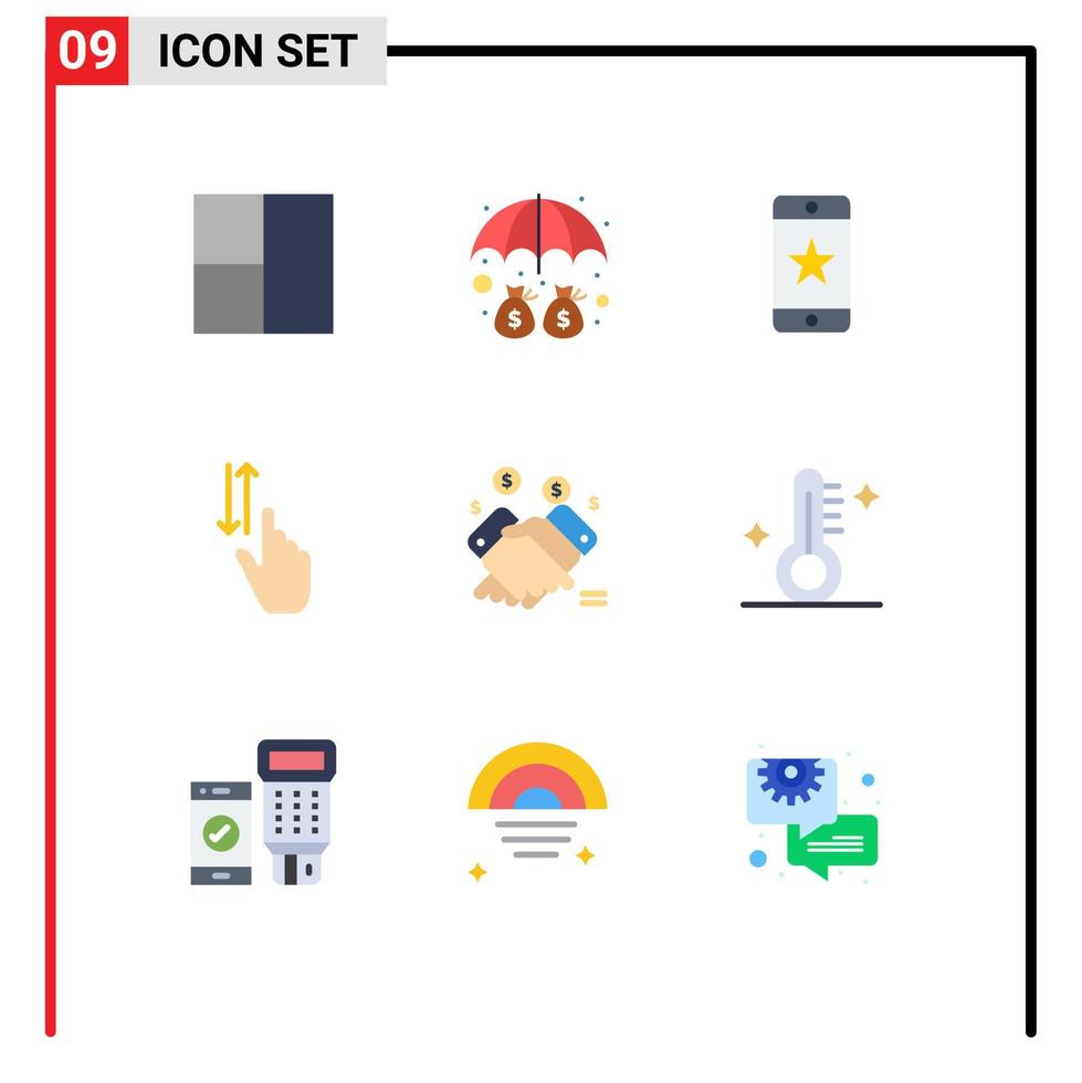 Modern Set of 9 Flat Colors and symbols such as retail hand device down hand Editable Vector Design Elements
