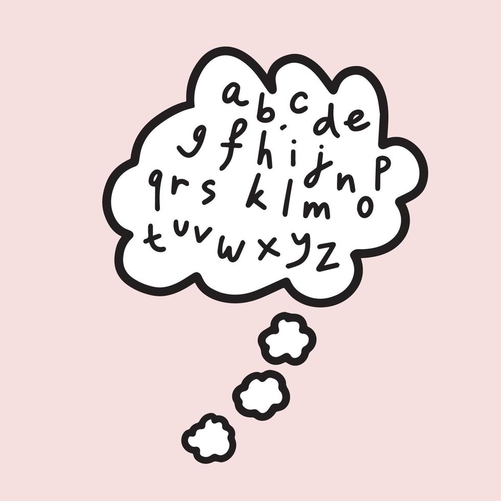 Overthinking themed vector illustration with cloud conversation comic bubble. Thinking thoughts drawing with simple flat clean outline style.