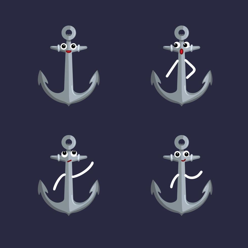 Anchor mascot character vector illustration set collection isolated on dark background. Cartoon comic art with multiple expression.