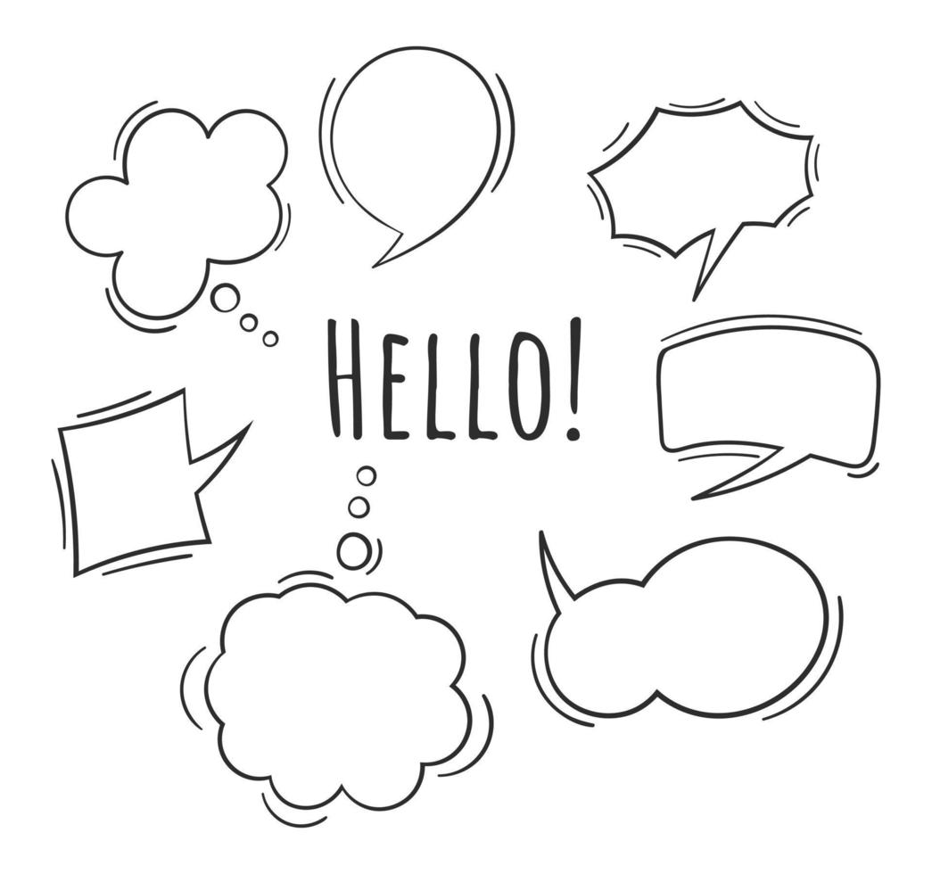 Hand-drawn set of cute speech bubbles vector